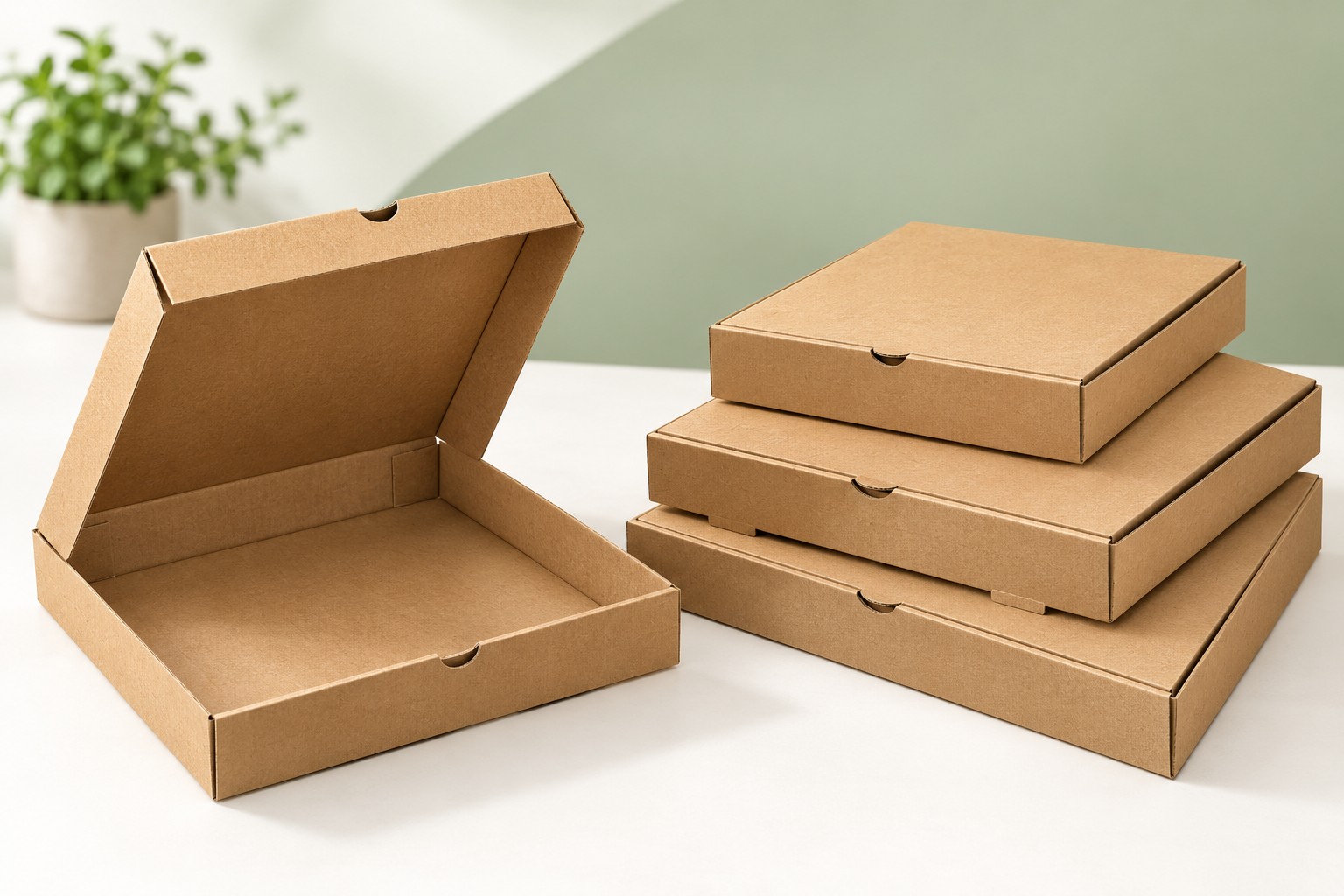 Brown cardboard pizza boxes